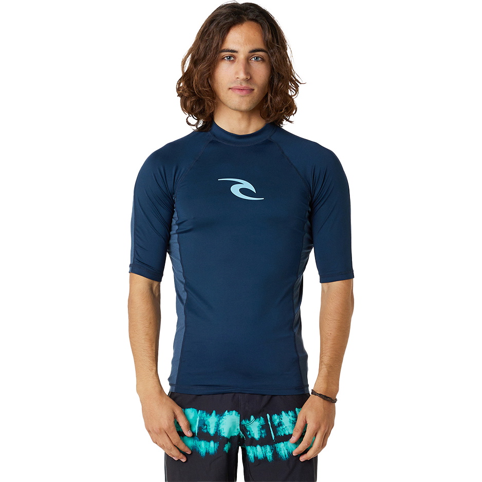 2024 Rip Curl Mens Waves UPF Performance Short Sleeve Rash Vest 142MRV - Dark Navy